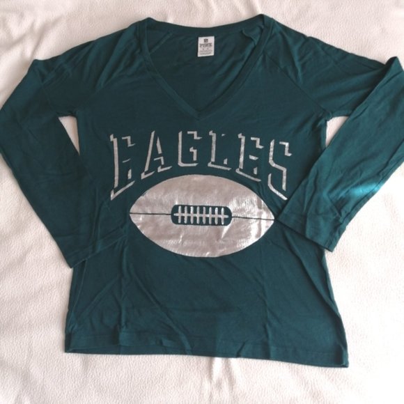 PINK Victoria's Secret Long Sleeve Green Eagles Football Top - Picture 6 of 6